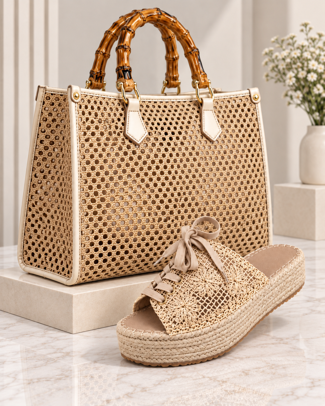 Set Sabot + Borsa Raffia Elegance