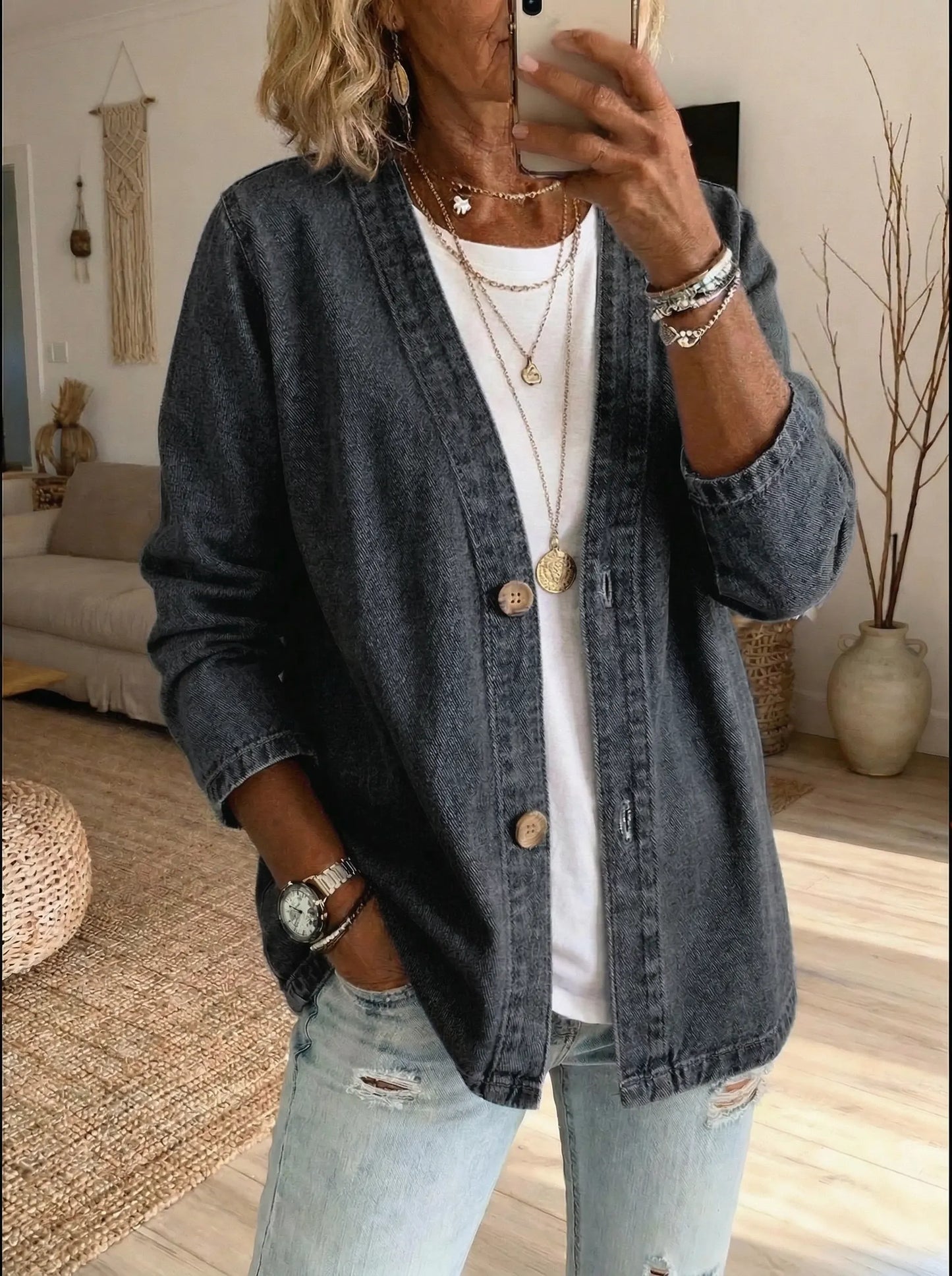 Daria - Denim Button Coat