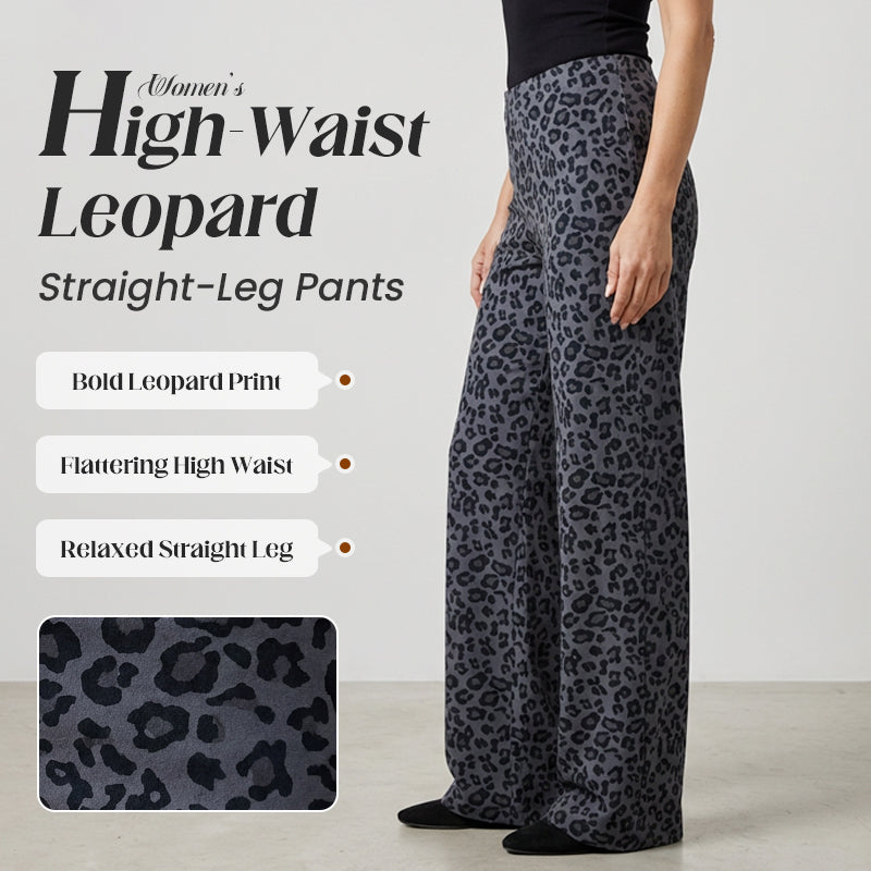 Women's High-Waist Leopard Straight-Leg Pants