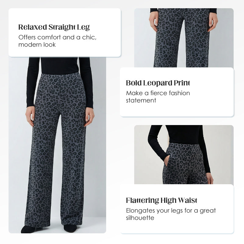 Women's High-Waist Leopard Straight-Leg Pants