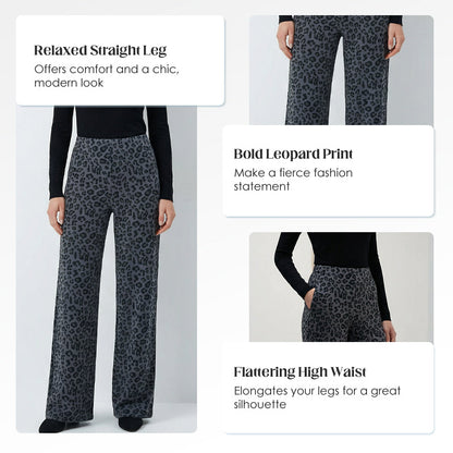 Women's High-Waist Leopard Straight-Leg Pants