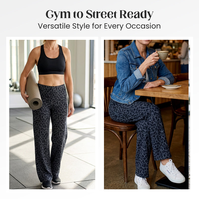 Women's High-Waist Leopard Straight-Leg Pants
