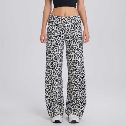 Women's High-Waist Leopard Straight-Leg Pants
